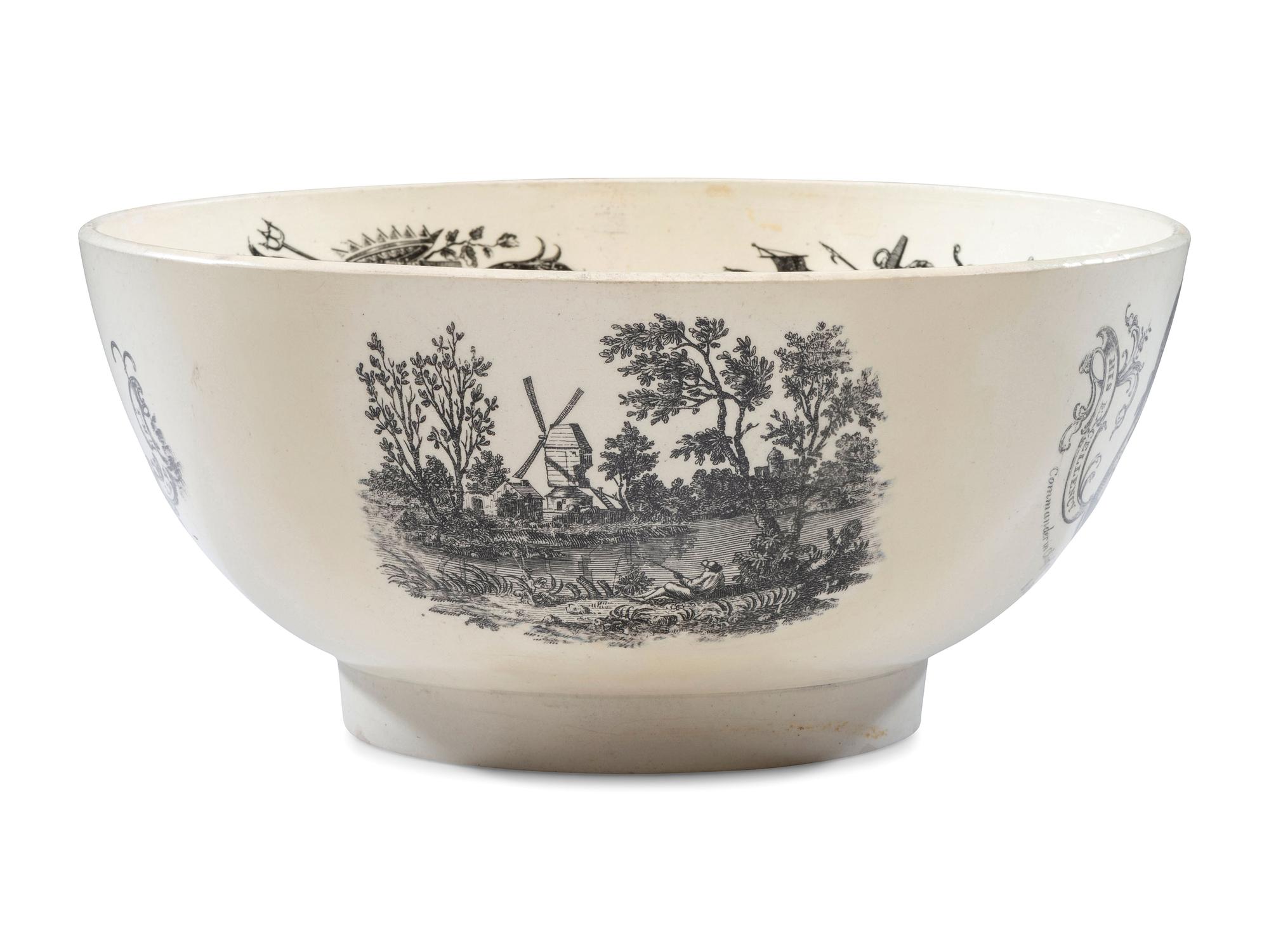 A Liverpool Transfer-Printed Creamware Punch Bowl with George Washington and Benjamin Franklin