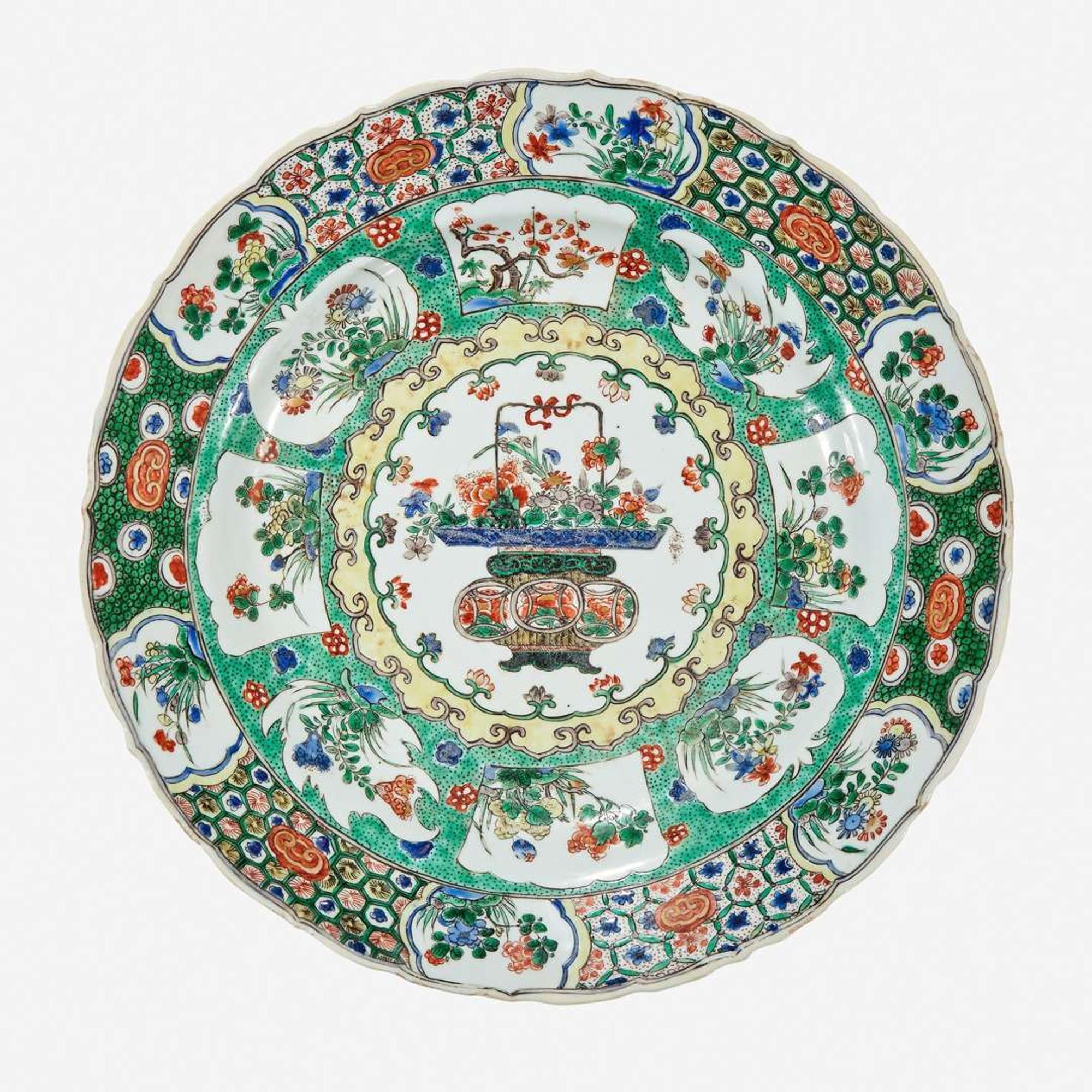 A Chinese famille verte "Flower Basket" charger Kangxi period