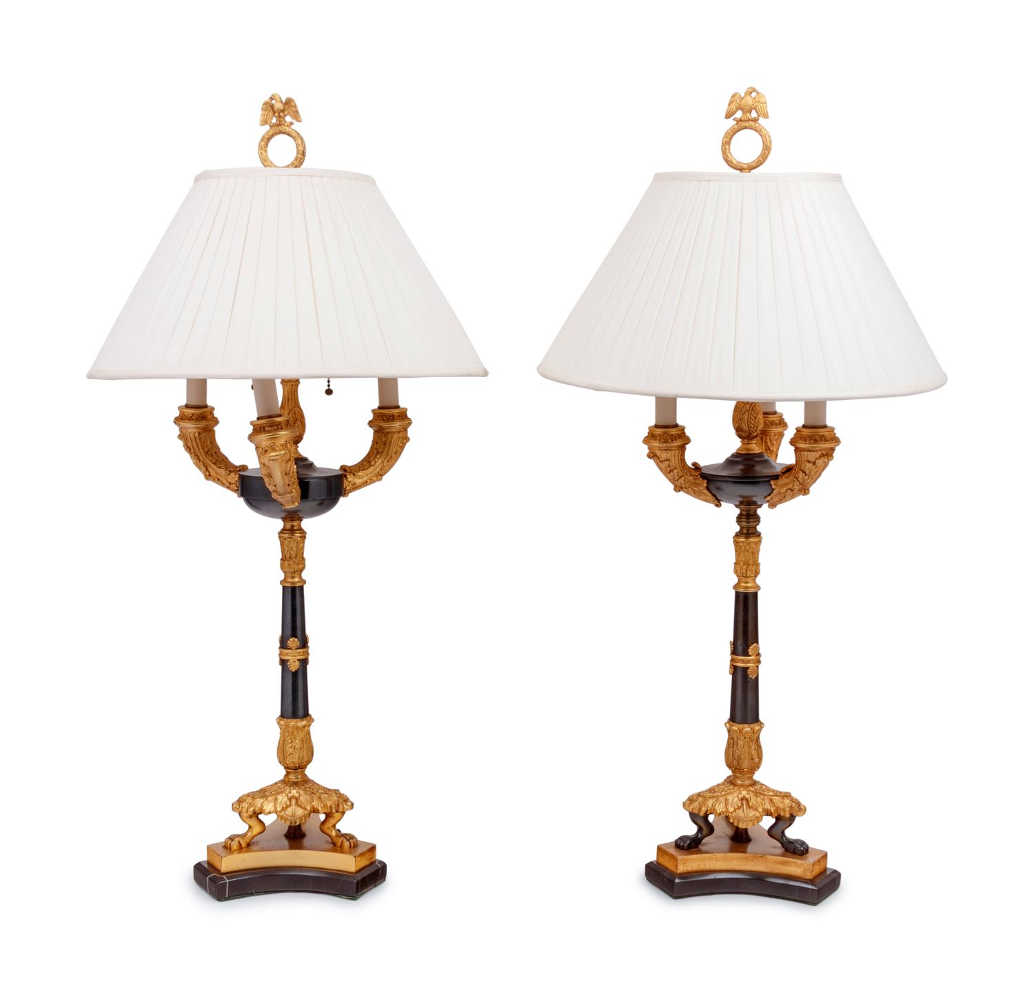 A Pair of Louis Philippe Style Gilt and Patinated Bronze Candelabra Mounted as Lamps
