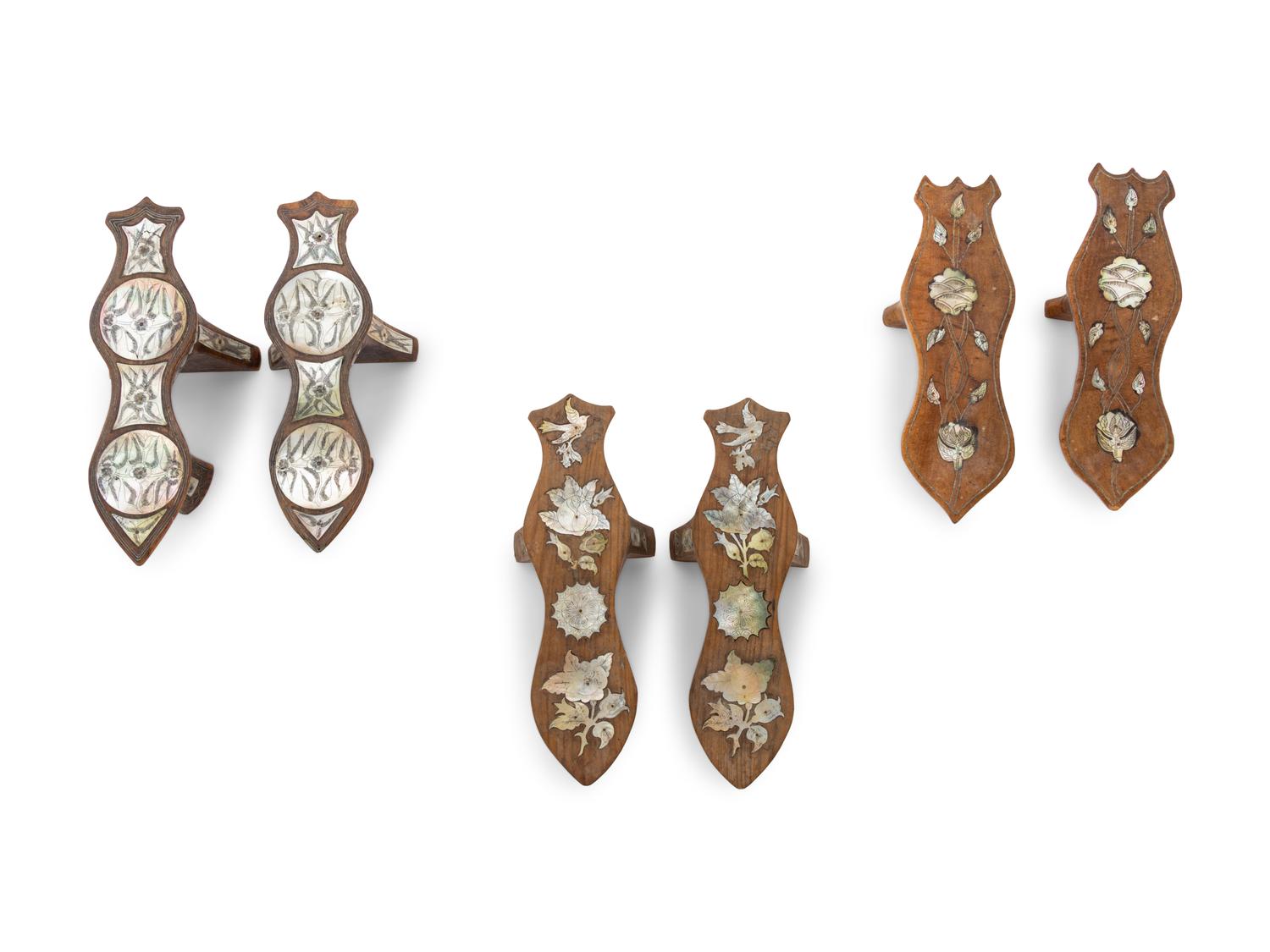 Three Pairs of Mother-of-Pearl Inlaid Bath Shoes