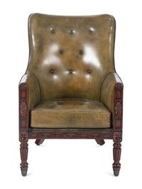 A Late William IV Mahogany Leather-Upholstered Armchair