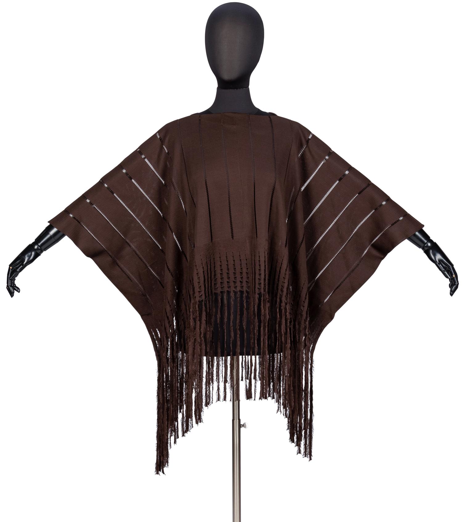 Yves Saint Laurent, Brown Fringed Silk Poncho