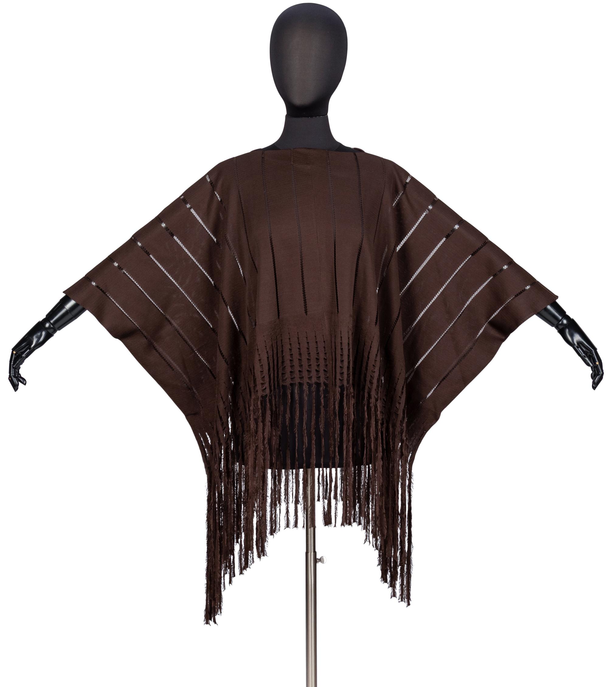Yves Saint Laurent, Brown Fringed Silk Poncho