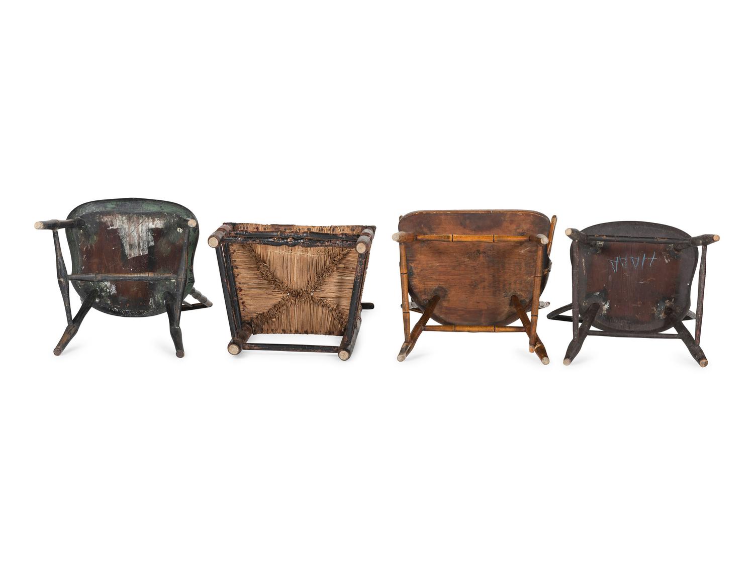 Three Windsor Side Chairs and a Bannister Back Chair