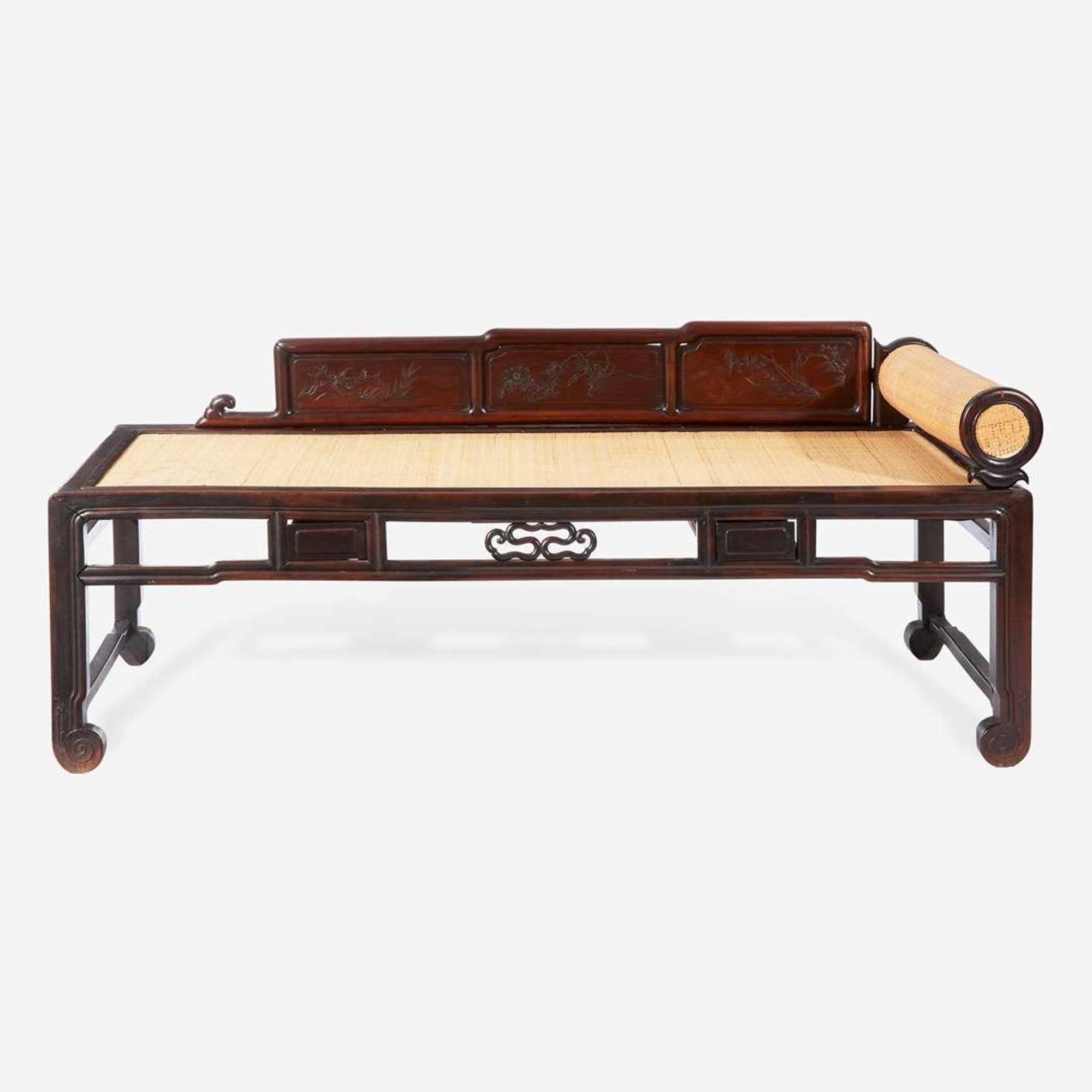 A Chinese carved hardwood day bed 硬木沙发床一张