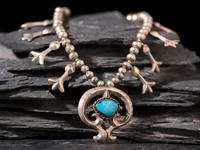 Navajo Silver and Turquoise Squash Blossom Necklace