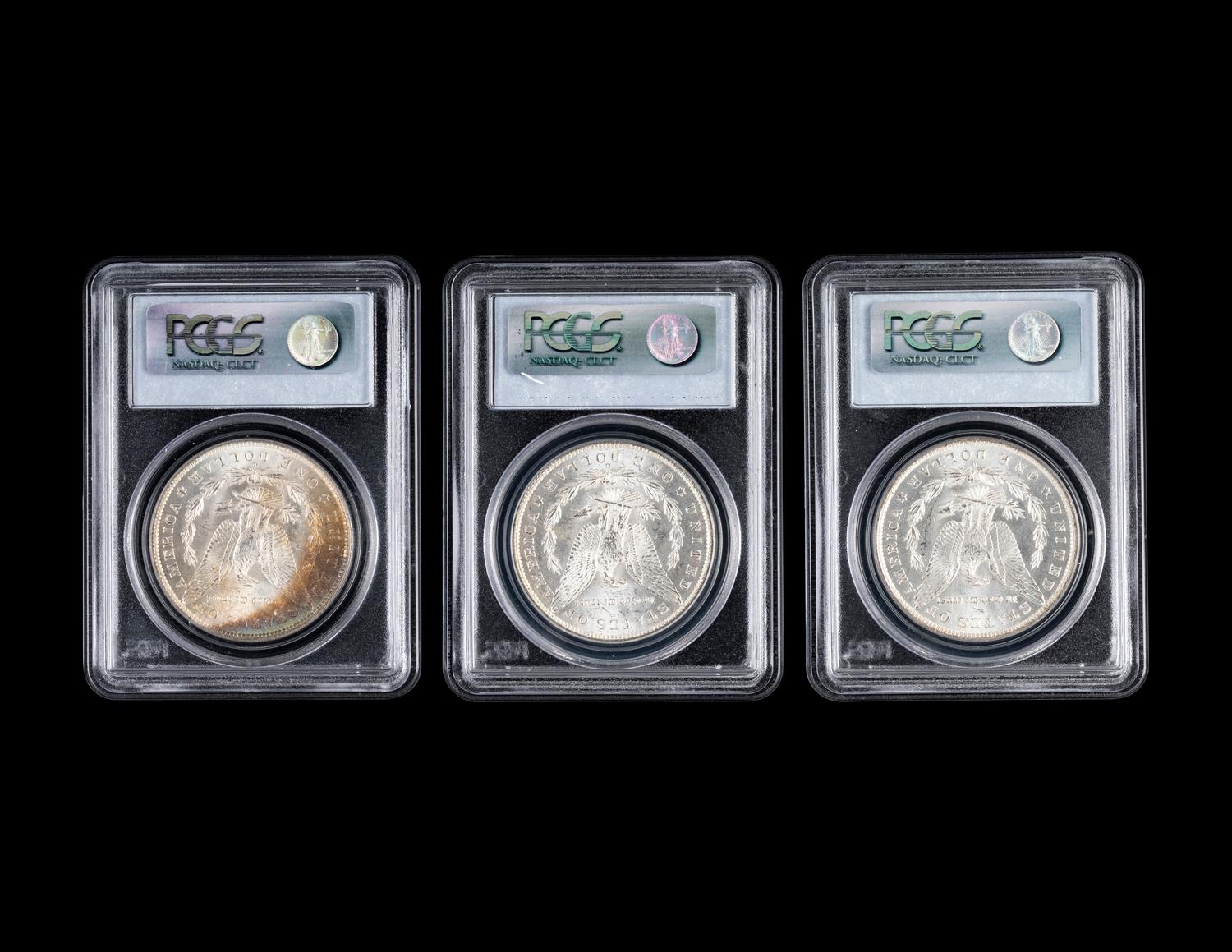 Three Morgan $1 Coins (PCGS MS63)