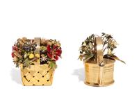 CARTIER, PAIR OF ENAMEL AND SILVER GILT FLOWER BASKETS