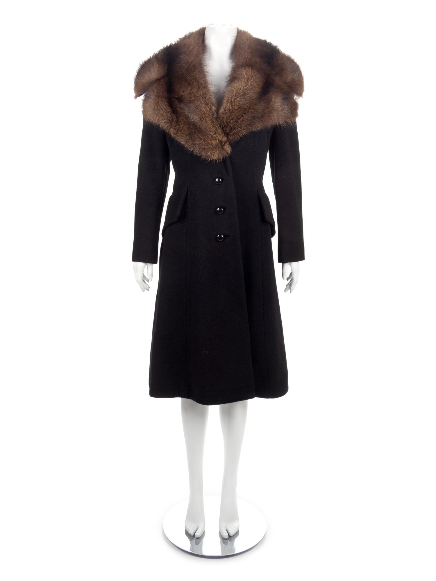 Black Wool Coat with Fur Collar, 1990s