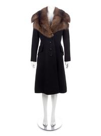 Black Wool Coat with Fur Collar, 1990s