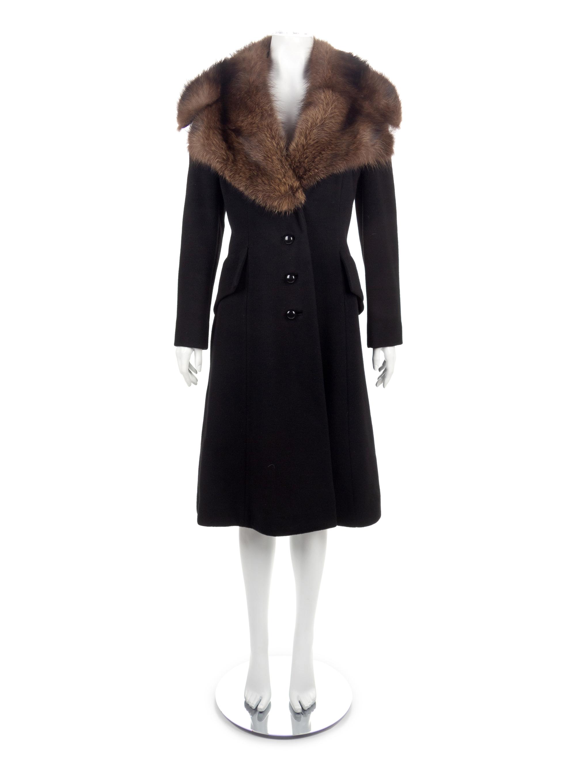 Black Wool Coat with Fur Collar, 1990s