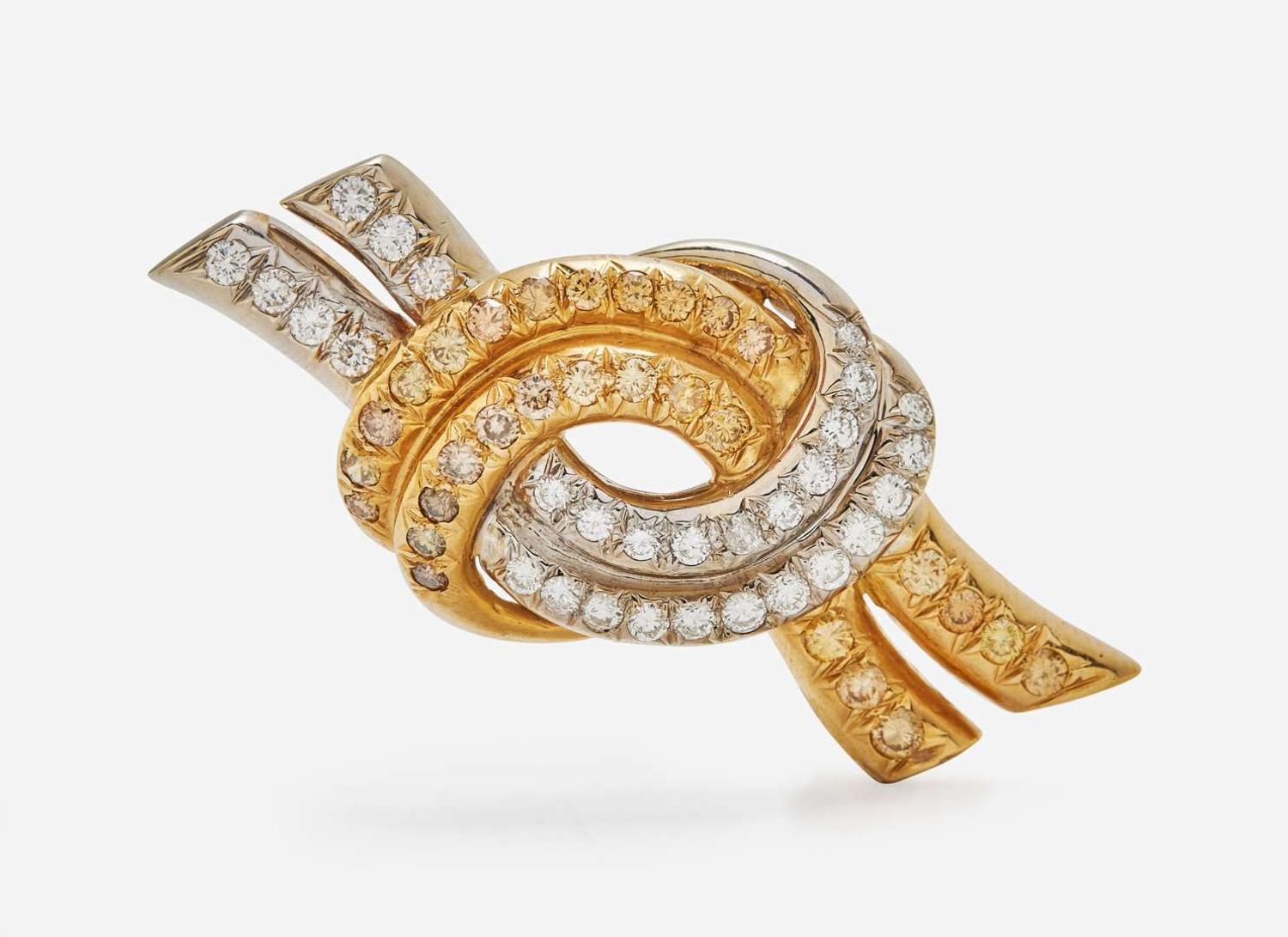 A Two-Tone 18K Yellow Gold and Diamond Brooch