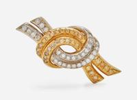 A Two-Tone 18K Yellow Gold and Diamond Brooch