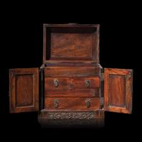 A Small Chinese Carved Hardwood Seal Chest 硬木雕雲龍紋官皮箱