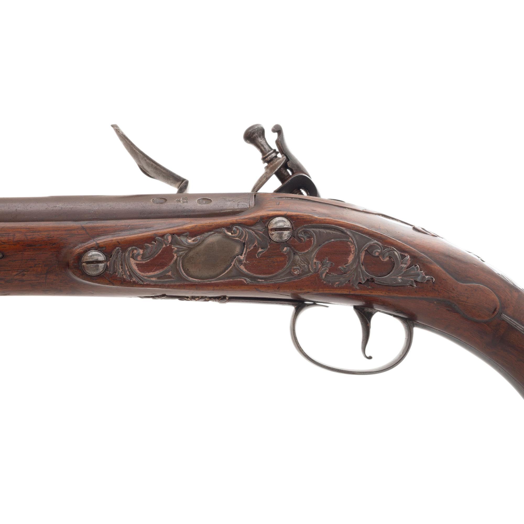 Pair of Silver Mounted English Flintlock Holster Pistols by Barbar