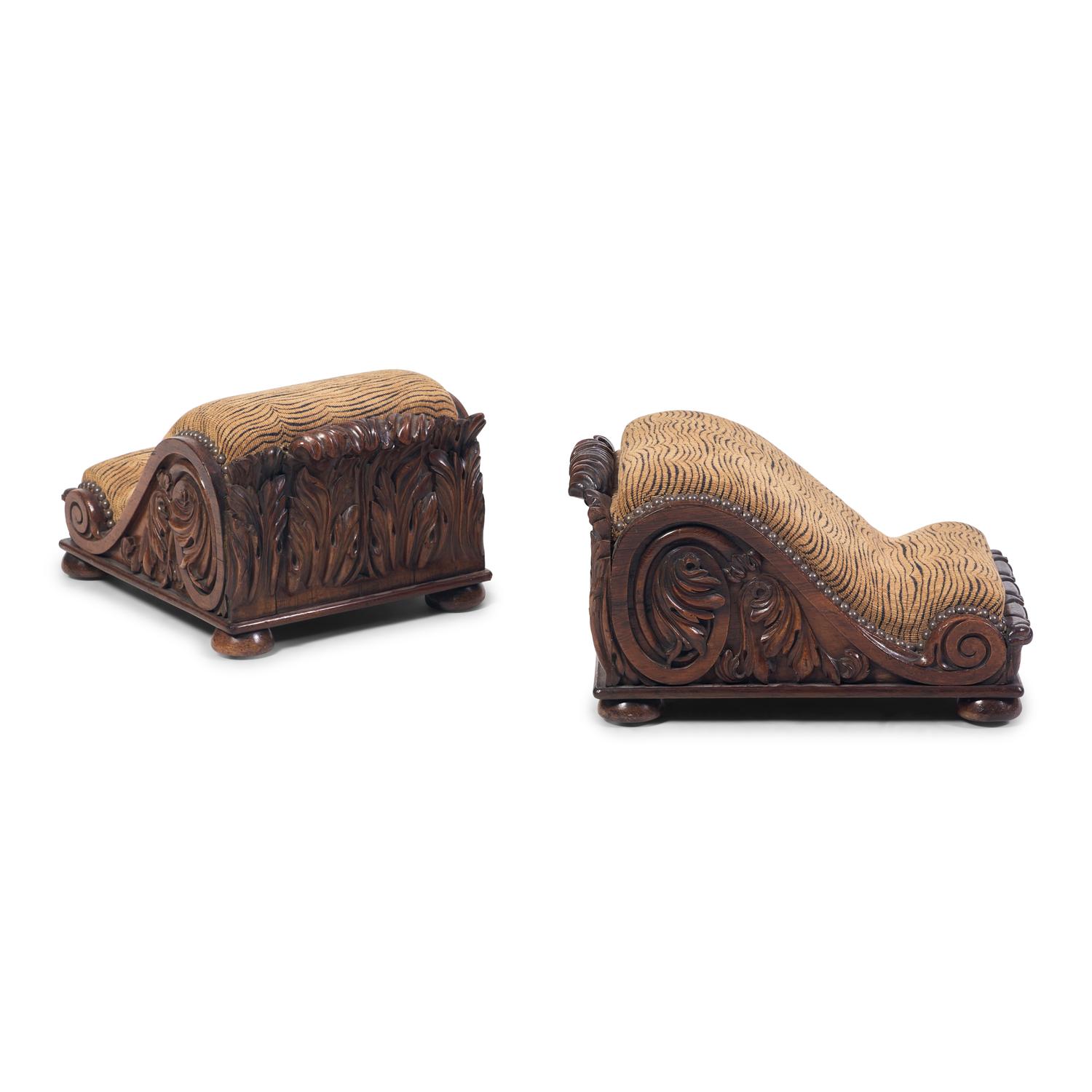 A Pair of George IV Carved Rosewood Footstools
