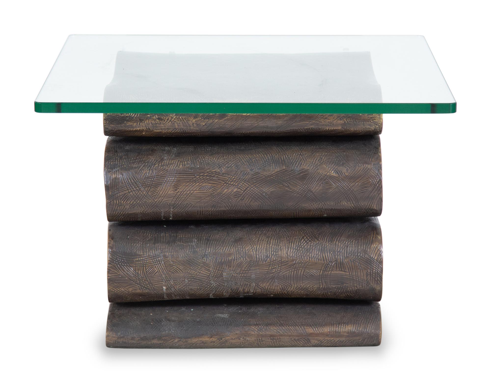 A Gilt Bronze and Glass Low Table After a Frank Gehry Design