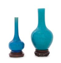 Two Chinese Turquoise Glazed Porcelain Bottle Vases Height of taller 5 1/2 inches. — 19TH CENTURY