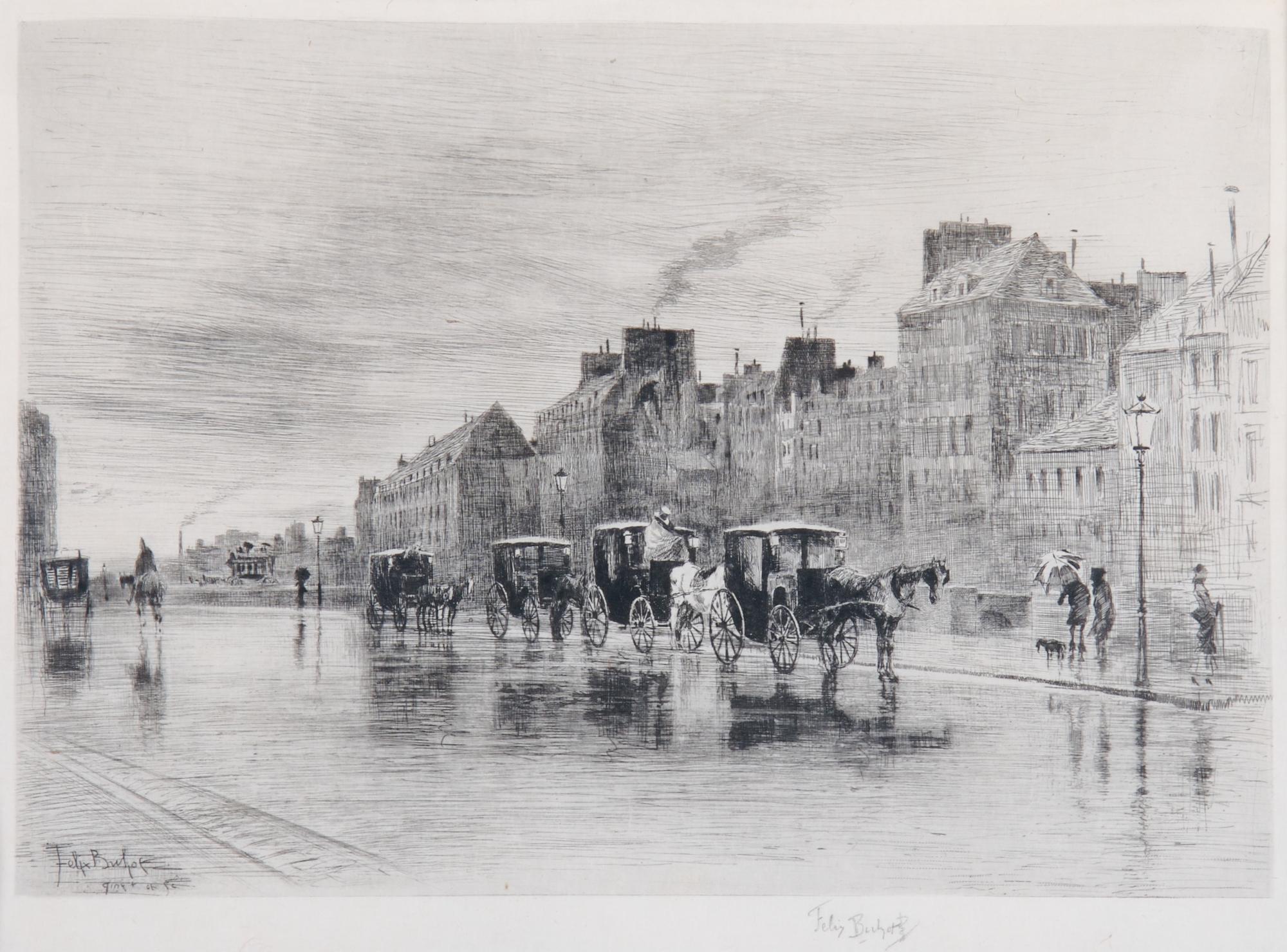 Felix Hilaire Buhot, (French, 1847-1898), Une Matinee d'Hiver au Quai de l'Hotel-Dieu, 1876