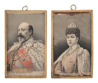 [ROYALTY]. Poster and textiles celebrating Queen Victoria and her son, Edward VII, comprising: