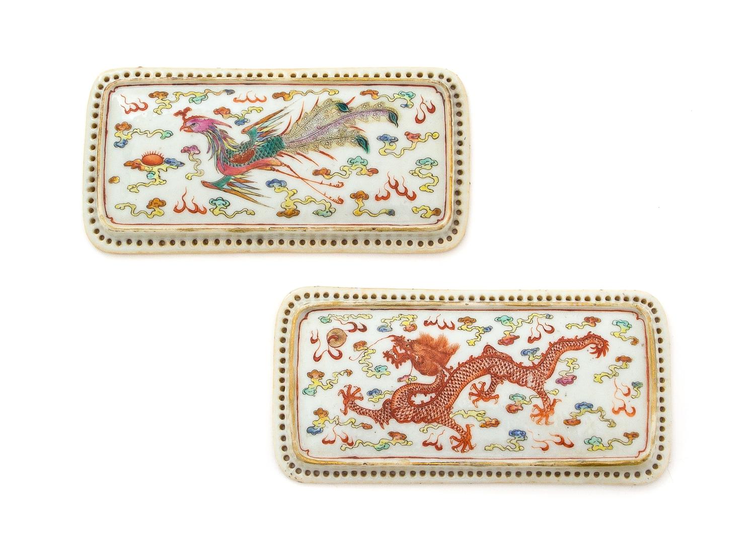 Two Famille Rose Porcelain Plaques Length 5 1/4 inches. — MID-LATE QING DYNASTY