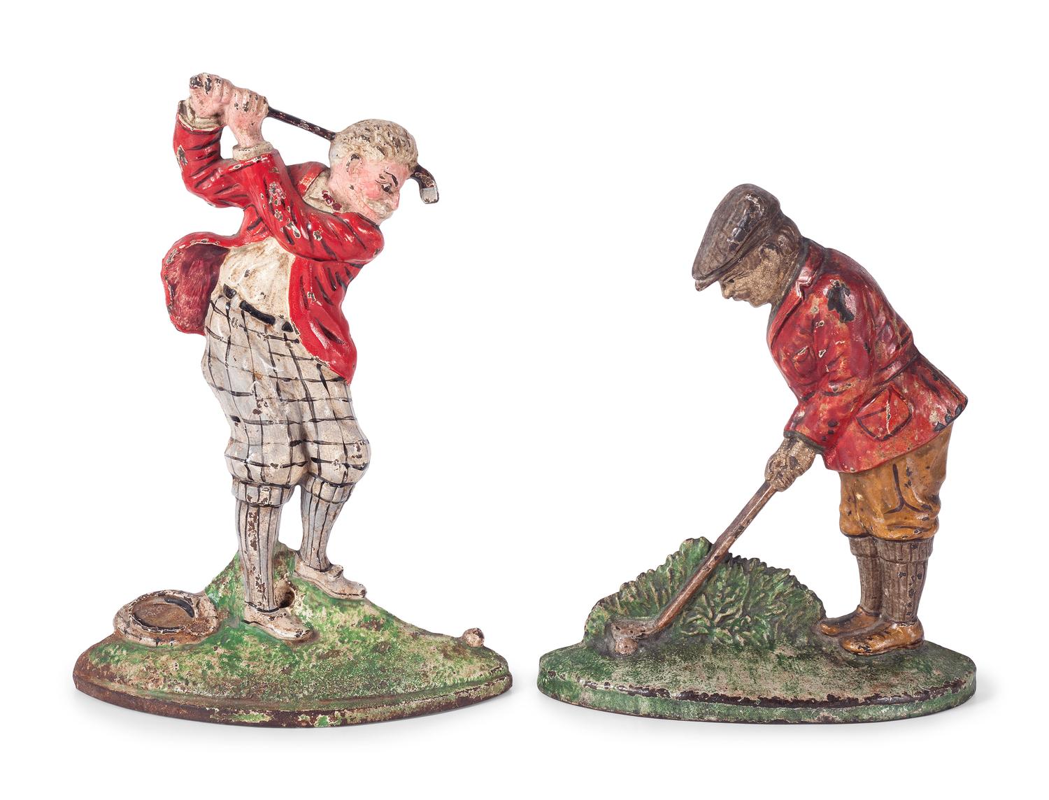 Two Painted Cast Iron 'Golfer' Door Stops