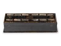 A Victorian Mother of Pearl-Inset and Parcel-Gilt Papier-Mache Cribbage Box