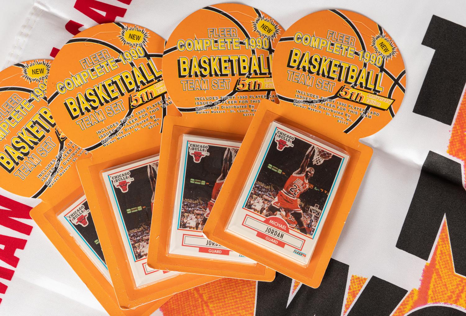 A Group of Michael Jordan Last Material Including An Unused Upper Deck Life Life Size Stand Up Display and a 1994 Rare Air Factory Sealed Basketball Card Set,