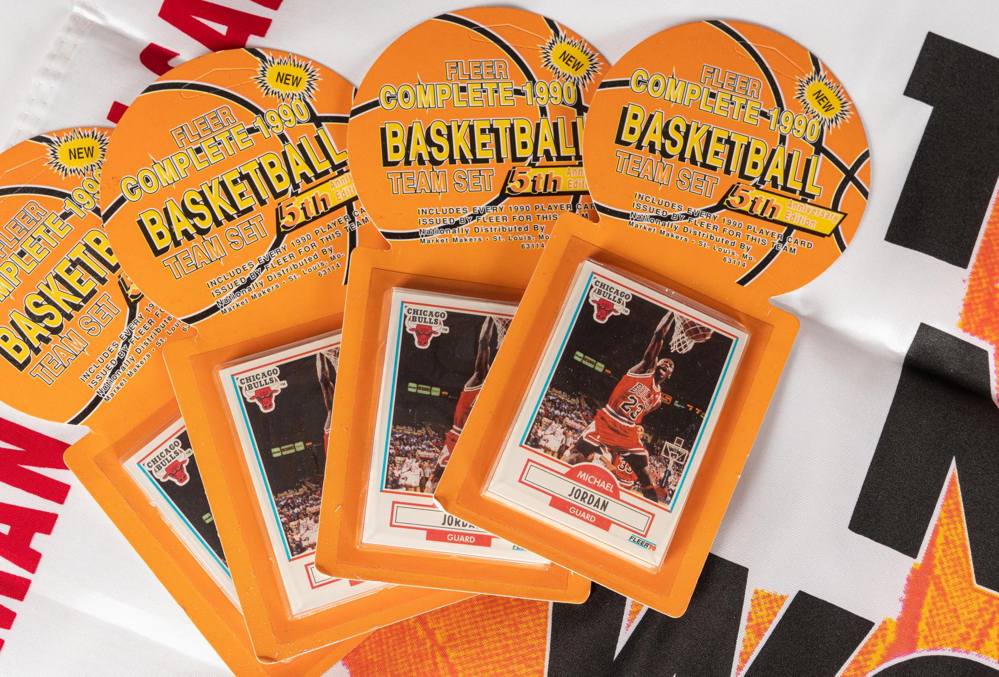 A Group of Michael Jordan Last Material Including An Unused Upper Deck Life Life Size Stand Up Display and a 1994 Rare Air Factory Sealed Basketball Card Set,
