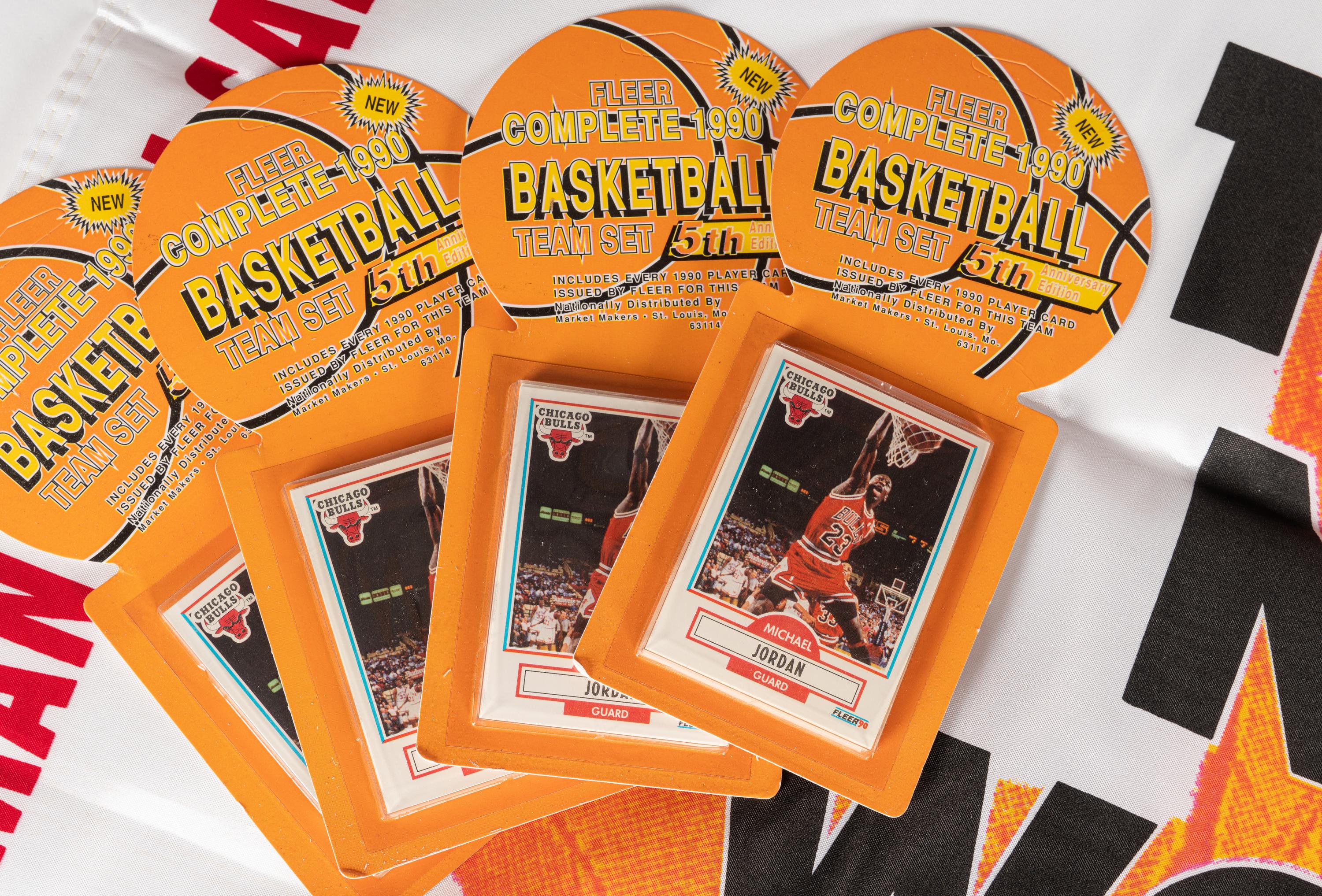 A Group of Michael Jordan Last Material Including An Unused Upper Deck Life Life Size Stand Up Display and a 1994 Rare Air Factory Sealed Basketball Card Set,