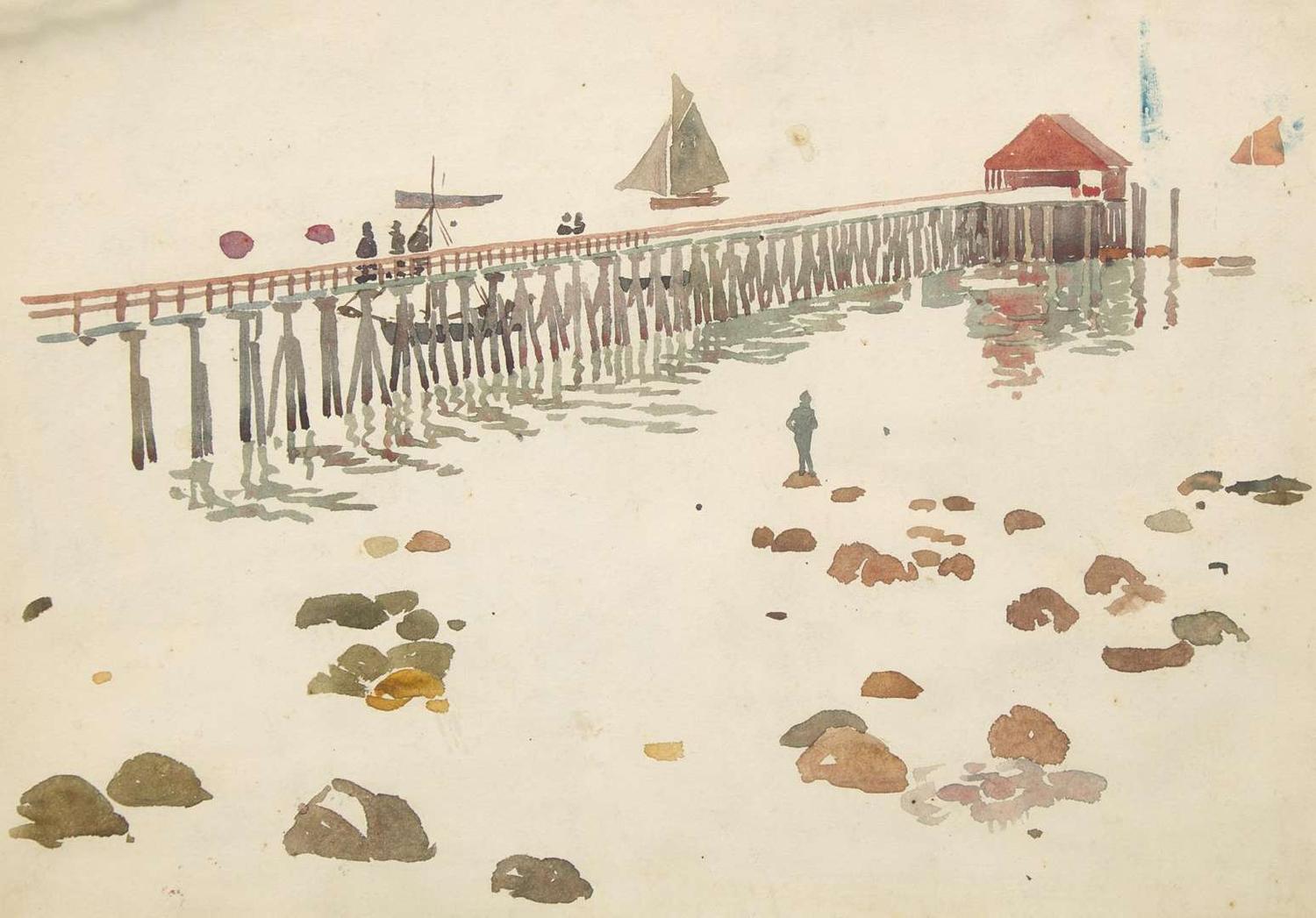 Maurice Prendergast (American, 1858-1924) - Two Girls with Fruit; With Long Wharf verso (A Double-Sided Work)