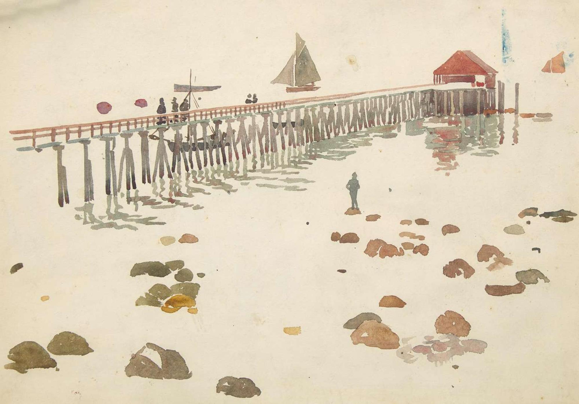 Maurice Prendergast (American, 1858-1924) - Two Girls with Fruit; With Long Wharf verso (A Double-Sided Work)