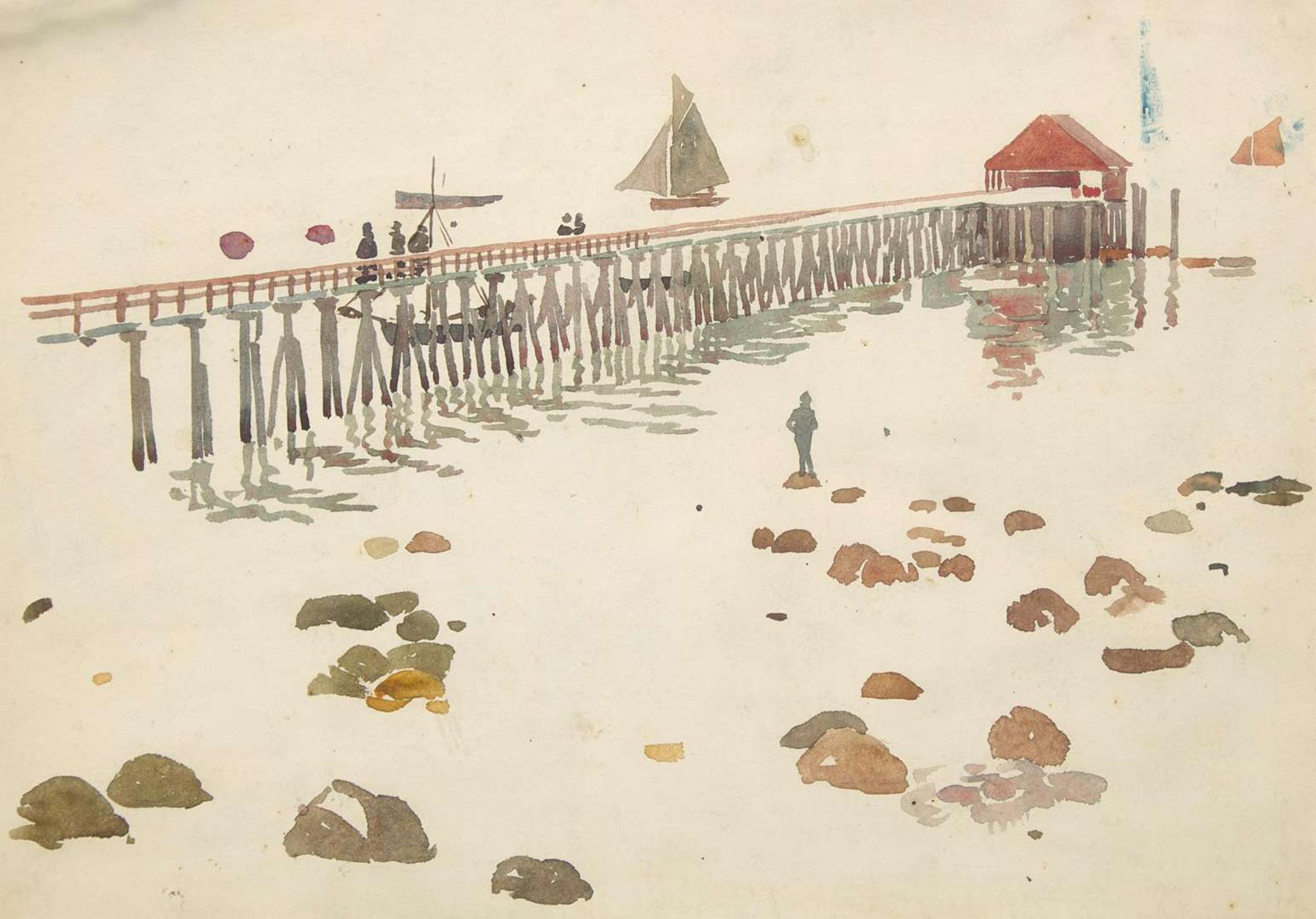 Maurice Prendergast (American, 1858-1924) - Two Girls with Fruit; With Long Wharf verso (A Double-Sided Work)
