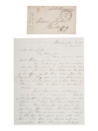 [ENSLAVEMENT]. POMEROY, Samuel C. (1816-1891). ALS re: a conversation with Lincoln about slaves.