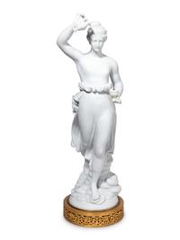 A Pair of Gilt Metal Mounted Bisque Porcelain Figures
