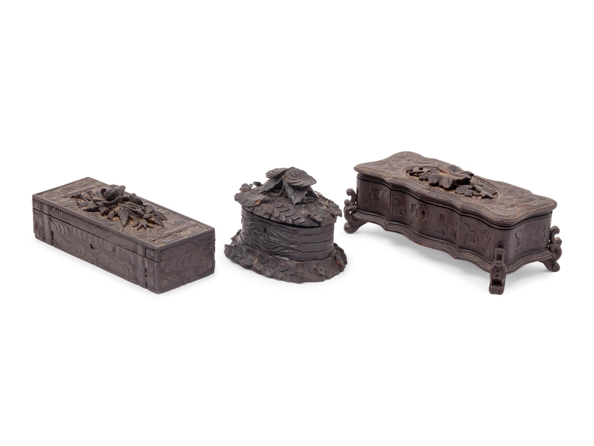 Three Black Forest Carved Boxes