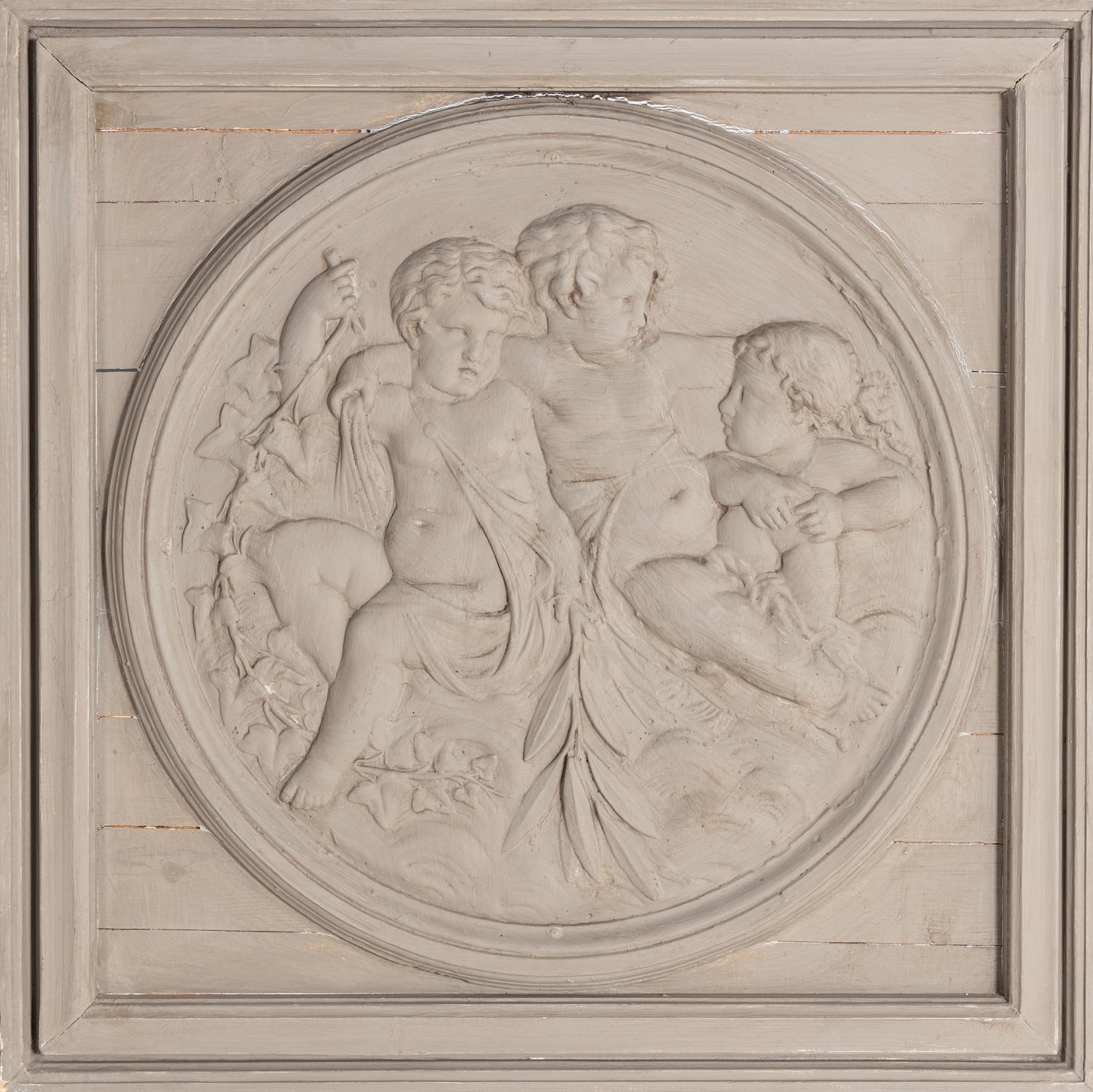 A Set of Four Neoclassical Style Gray-Painted Wood Roundels