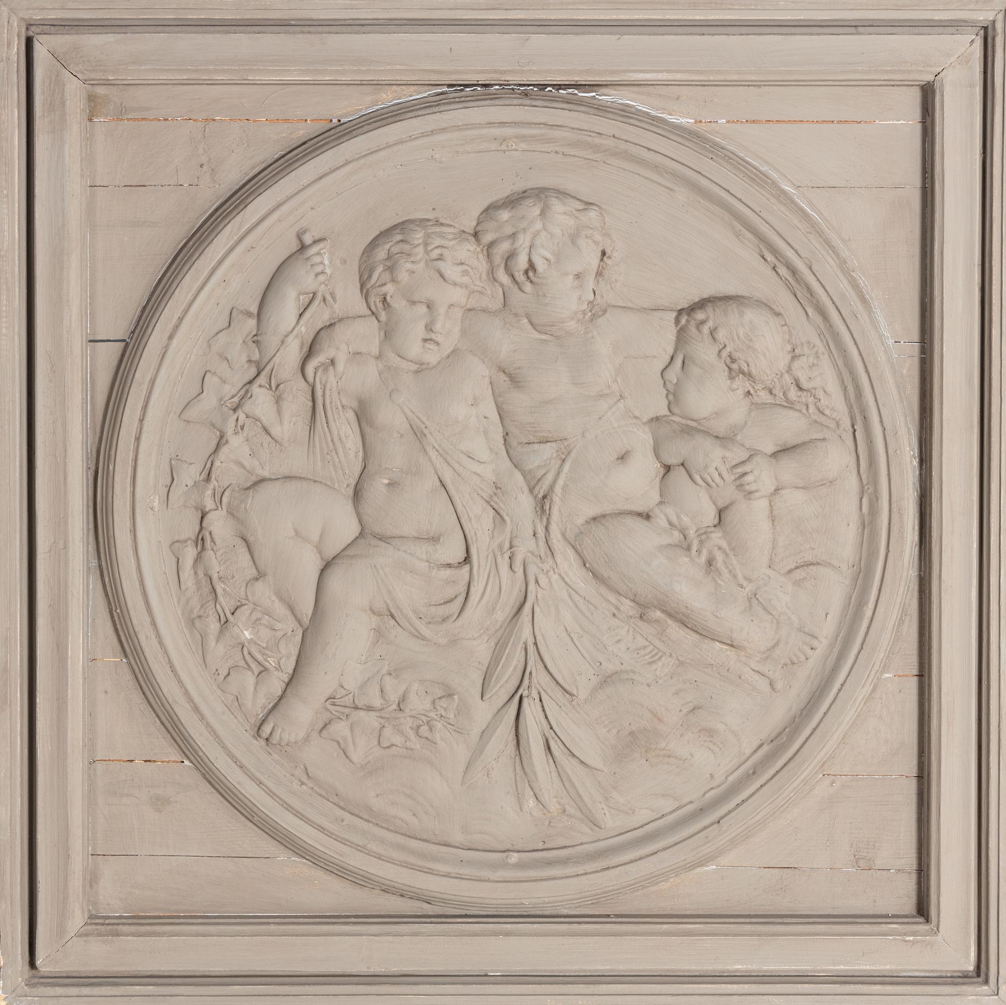 A Set of Four Neoclassical Style Gray-Painted Wood Roundels