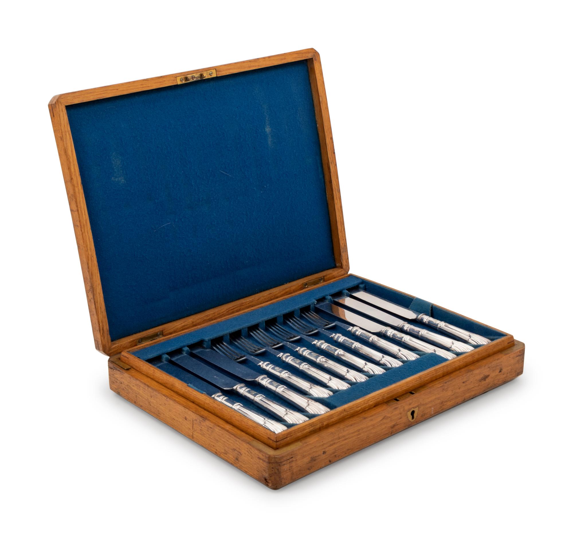 A Cased English Pewterware Fruit Service