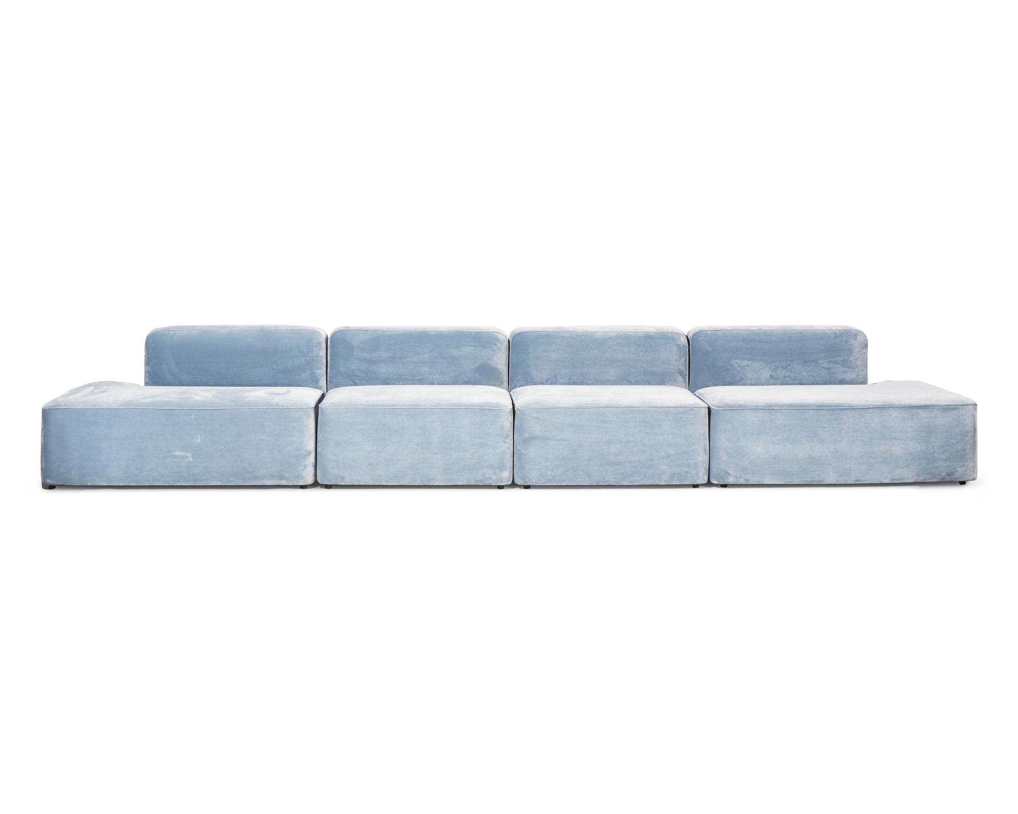 Rope Four-Piece Blue Velvet Modular Sofa Denmark