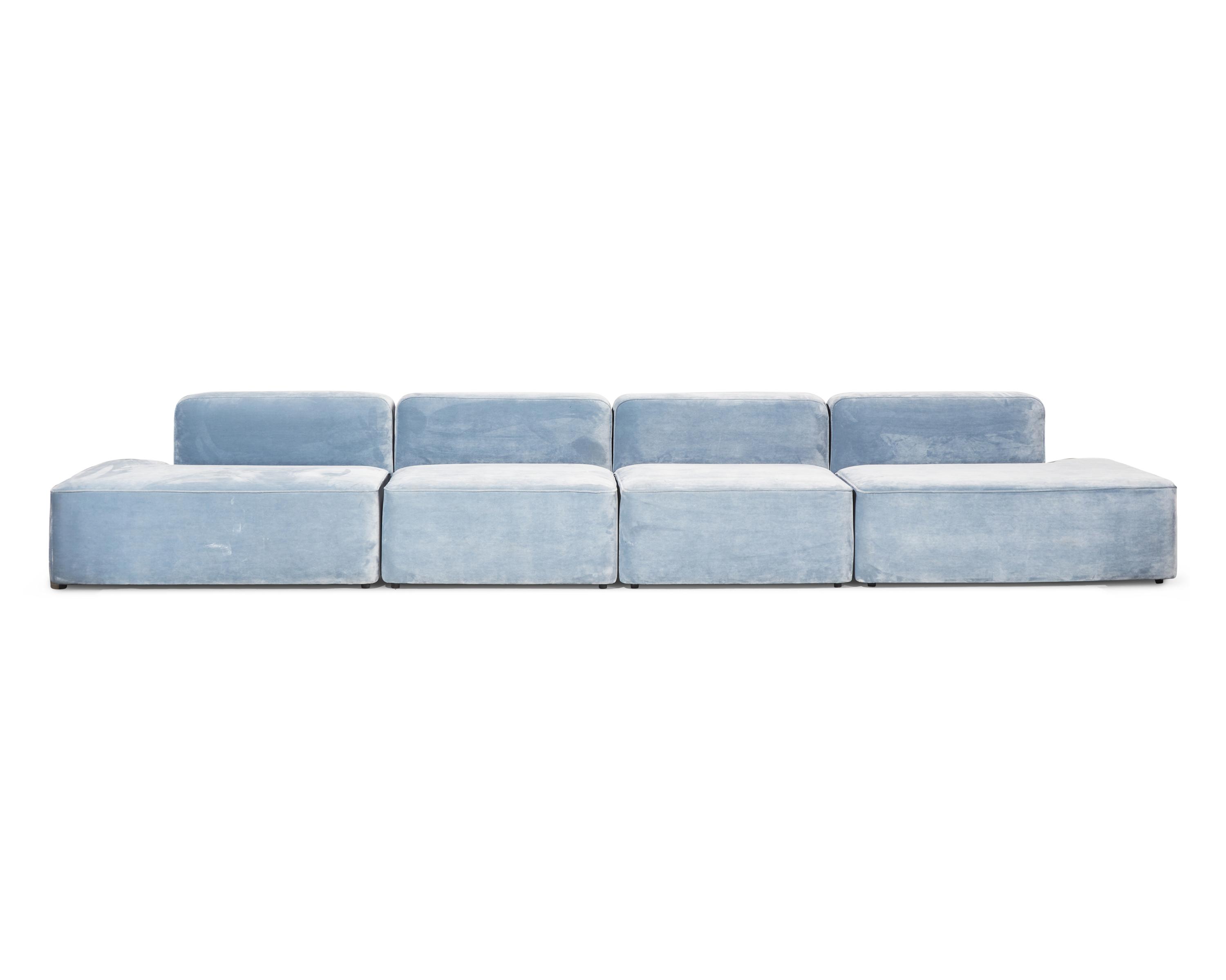 Rope Four-Piece Blue Velvet Modular Sofa Denmark
