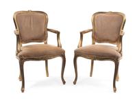 A Pair of Italian Silvered Open Armchairs, Height 36 inches.