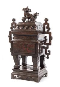 A Massive Silver Inlaid and Polychrome Bronze Censer LIKELY EARLY 20TH CENTURY Height of censer without stand 28 inches. — LIKELY EARLY 20TH CENTURY
