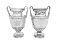 A Matched Pair of English Silver-Plate Urn-Form Wine Coolers