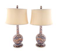 A Pair of Japanese Porcelain Vases Mounted as Lamps