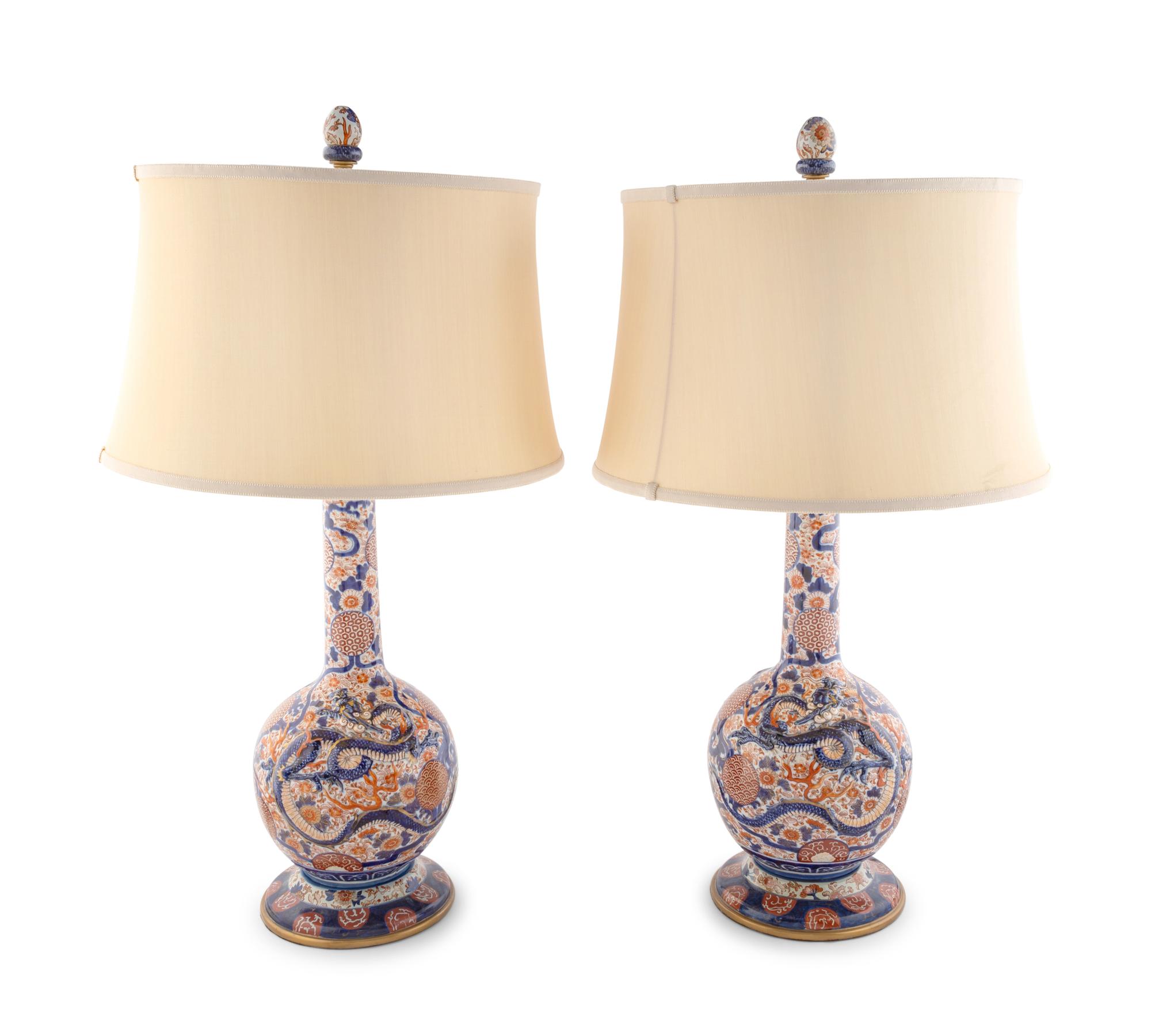 A Pair of Japanese Porcelain Vases Mounted as Lamps