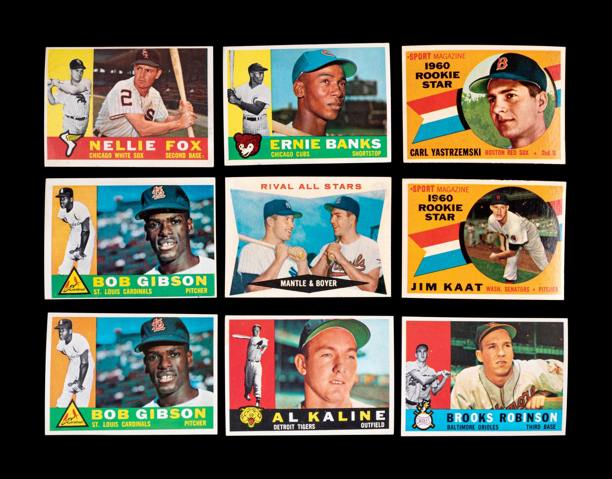 A Group of Nine 1960 Topps Baseball Cards Including Multiple Hall of Famers and Carl Yastrzemski Rookie No. 148,