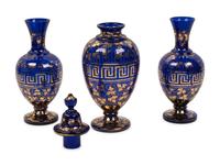 A French Gilt Cobalt Glass Three-Piece Garniture