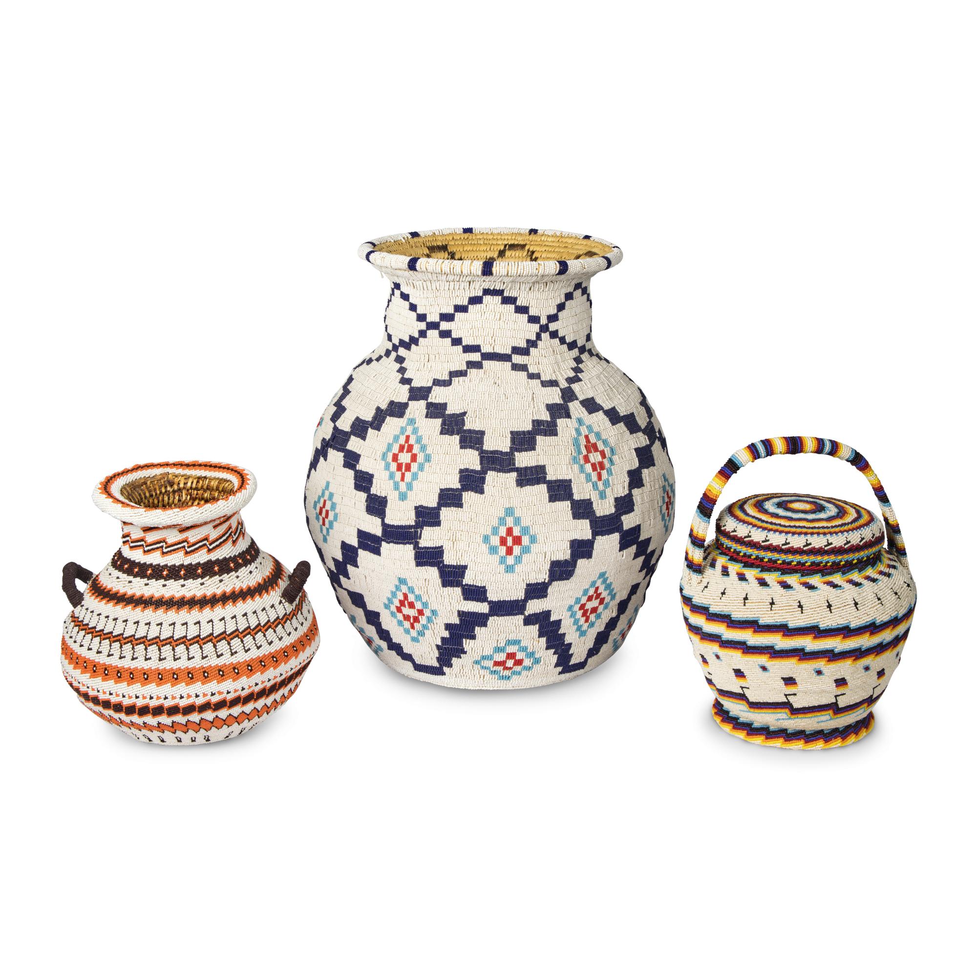 Alice Lang (Ute-Paiute, 20th century) — Beaded Basket, PLUS, 1973