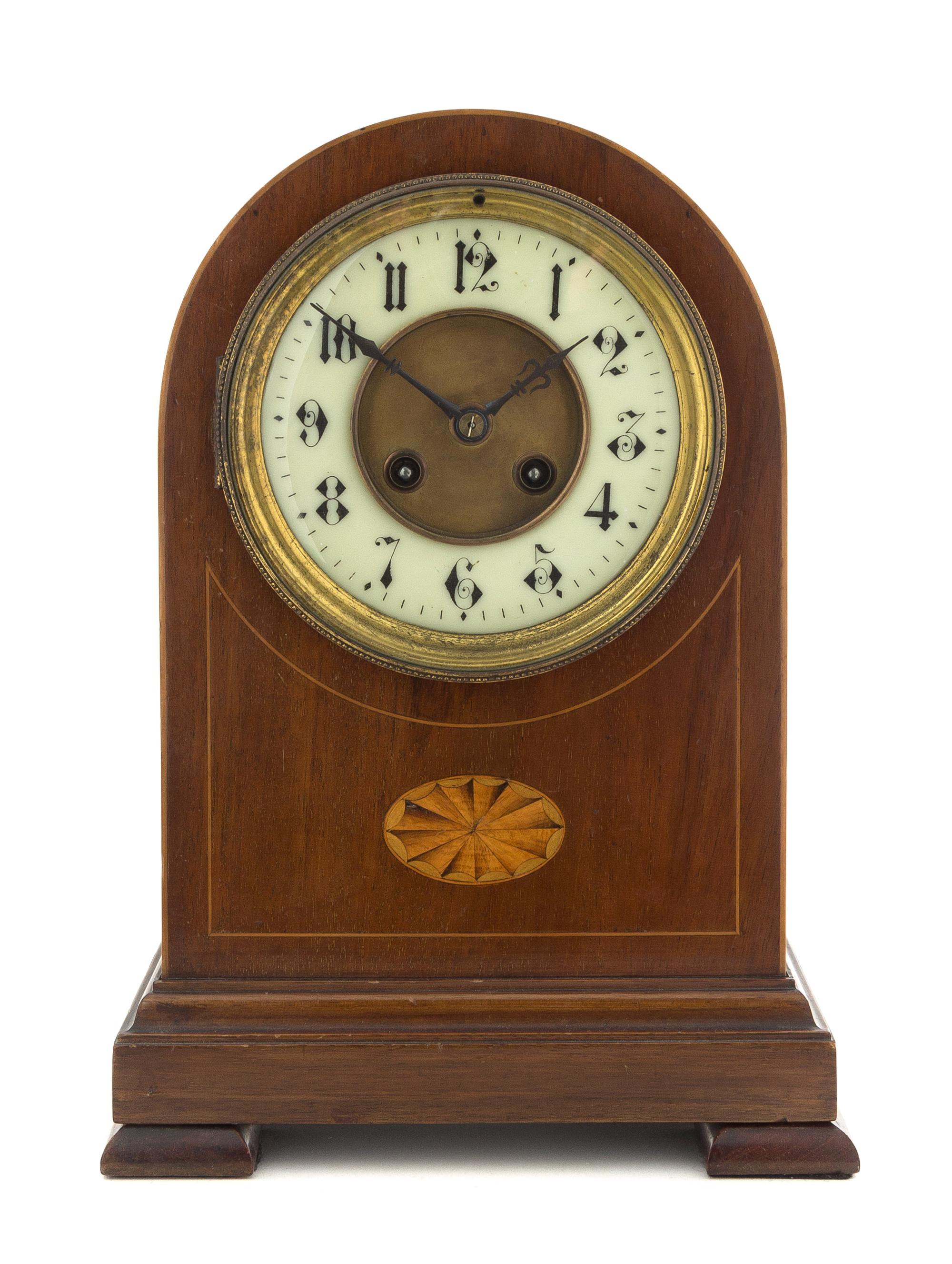 A Regency Style Mahogany Mantel Clock Height 12 inches. — MOVEMENT BY JAPY FRERES, PARIS, 19TH CENTURY